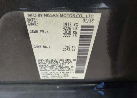 2018 Nissan Altima 2.5 Sv z USA, uszkodzony, nr VIN 1N4AL3AP1JC180457